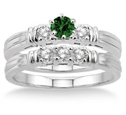 1.25 Carat Emerald Three Stone Bridal Set on 10k White Gold