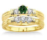 1.25 Carat Emerald Three Stone Bridal Set on 10k Yellow Gold