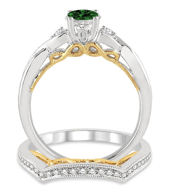 1.25 Carat Emerald two tone bridal setround cut Moissanite Diamond on 10k White Gold