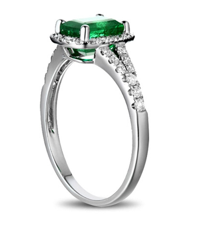 1.25 Carat Green Emerald and Moissanite Diamond Engagement Ring in White Gold