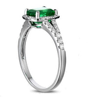 1.25 Carat Green Emerald and Moissanite Diamond Engagement Ring in White Gold
