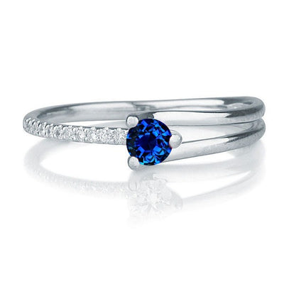 1.25 carat Round Cut Sapphire and Moissanite Diamond Engagement Ring in 10k White Gold