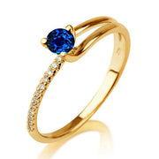 1.25 carat Round Cut Sapphire and Moissanite Diamond Engagement Ring in 10k Yellow Gold