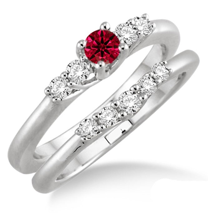 1.25 Carat Ruby Inexpensive Bridal Set on 10k White Gold