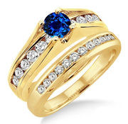 1.25 Carat Sapphire and Moissanite Diamond Bridal Set on 10k Yellow Gold