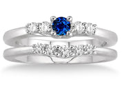 1.25 Carat Sapphire and Moissanite Diamond Inexpensive Bridal Set on 10k White Gold