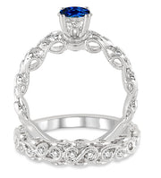 1.25 Carat Sapphire and Moissanite Diamond Infinity Antique Bridal setround cut Moissanite Diamond on 10k White Gold