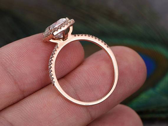 Antique Style 1.50 Carat Moissanite and Diamond Halo Engagement Ring in Rose Gold
