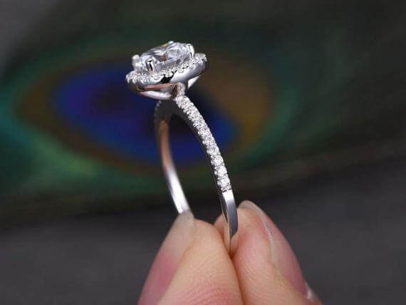 Art Deco 1.50 Carat Halo Wedding Ring in Moissanite and Diamond in White Gold
