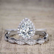 Best Seller Pear Cut 2.50 Carat Moissanite and Diamond Wedding Trio Ring Set in White Gold
