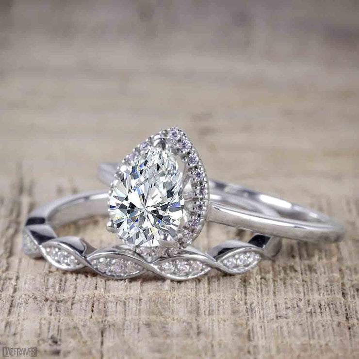 Best Seller Pear Cut 2.50 Carat Moissanite and Diamond Wedding Trio Ring Set in White Gold
