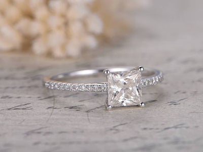 1.25 Carat Solitaire Wedding Ring with Moissanite and Diamond in White Gold
