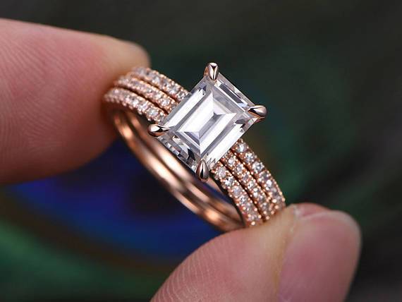 2 Carats Rose Gold Oval Ring. Wedding Ring Set. Rose Gold Ring Set. Oval  Engagement Ring. Full Eternity Band. Wedding Bands. Wedding Rings. 