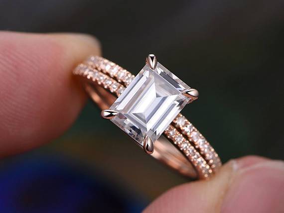 Vintage Look Carat Emerald Cut Moissanite Diamond Engagement