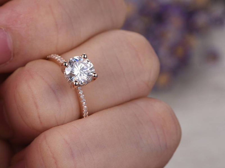 1.25 Carat Solitaire Moissanite and Diamond Engagement Ring 