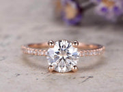 1.25 Carat Solitaire Moissanite and Diamond Engagement Ring in Rose Gold
