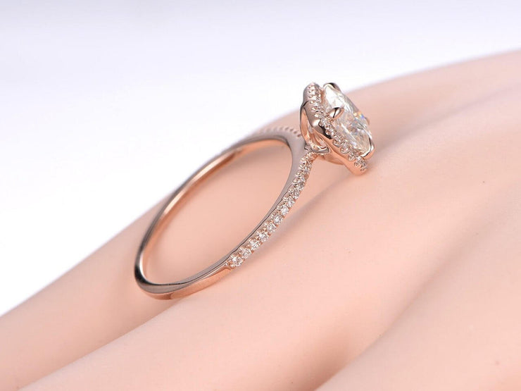 Cushion Cut 1.50 Carat Halo Moissanite and Diamond Wedding Ring in Rose Gold
