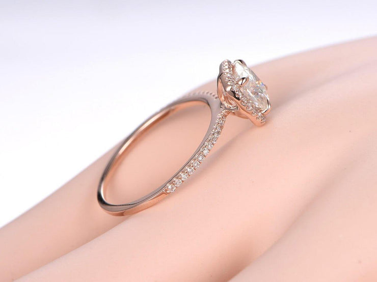 Cushion Cut 1.50 Carat Halo Moissanite and Diamond Wedding Ring 