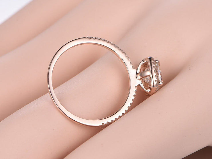 Cushion Cut 1.50 Carat Halo Moissanite and Diamond Wedding Ring 