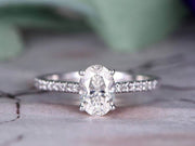 Antique Style Oval cut 1.25 ct Moissanite & Diamond Engagement Ring in White Gold
