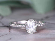Antique Style Oval cut 1.25 ct Moissanite & Diamond Engagement Ring in White Gold
