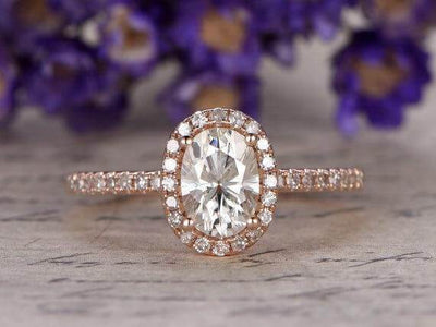 Classic Oval Cut 1.50 Ct Moissanite and Diamond Halo Wedding Ring 
