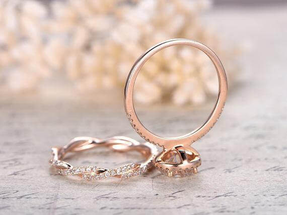 Art deco 1.50 Carat Halo Moissanite & Diamond Wedding Ring Set in Rose Gold
