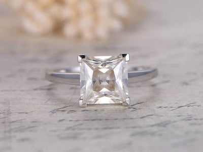 Classic Princess cut Solitaire 1 Ct  Moissanite Engagement Ring in White Gold