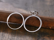 Trendy 1.50 Carat Halo Moissanite & Diamond Engagement Ring Set 