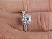 Trendy 1.50 Carat Halo Moissanite & Diamond Engagement Ring Set in White Gold