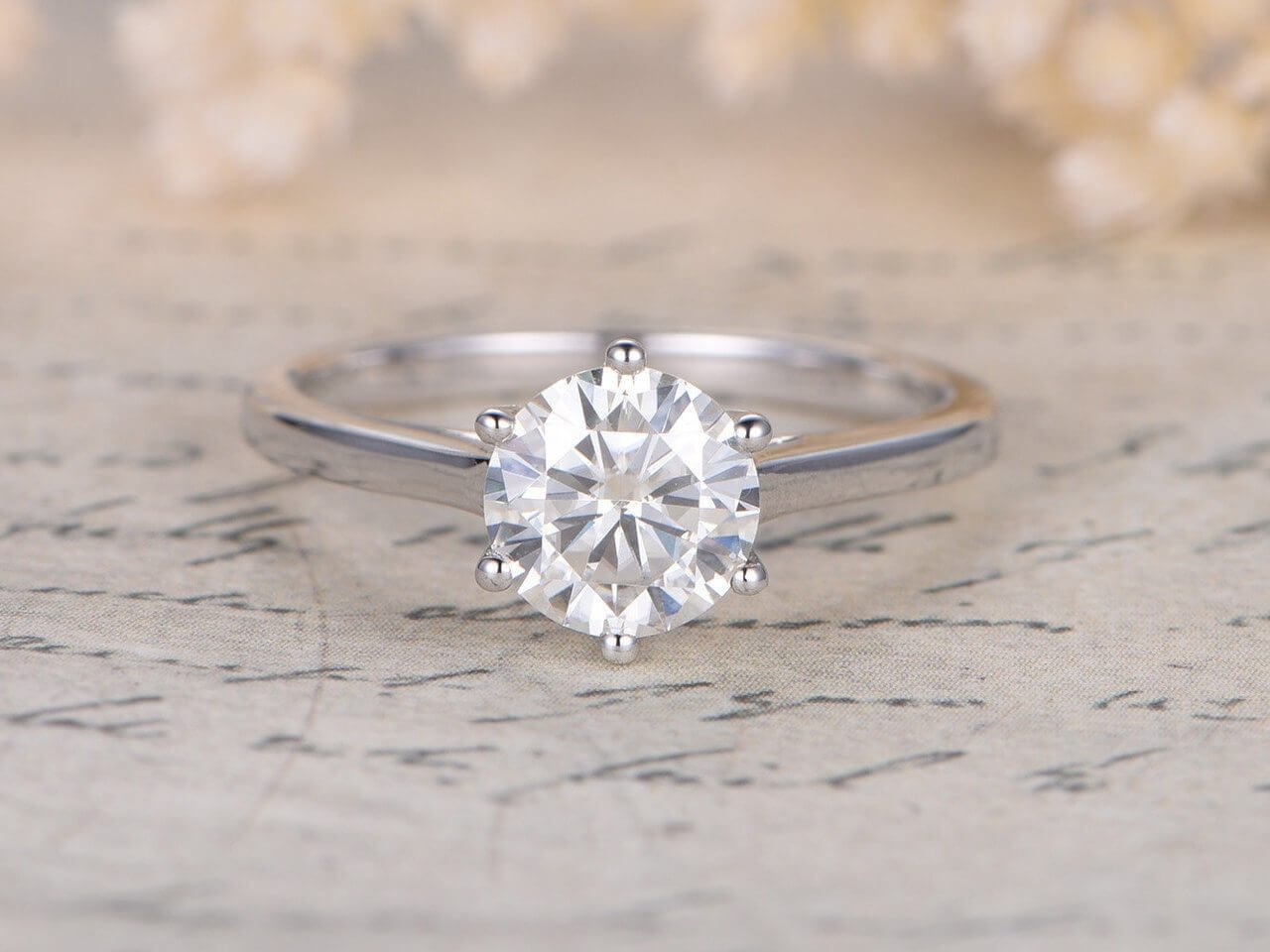 Classic Round Cut Solitaire Carat Diamond Moissanite Engagement