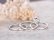 Art deco 2 Ct Moissanite and Diamond Trio Wedding Ring Set in 10k White Gold
