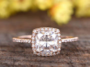 Antique 1.25 Carat Moissanite and Diamond Ring with Cushion Cut 