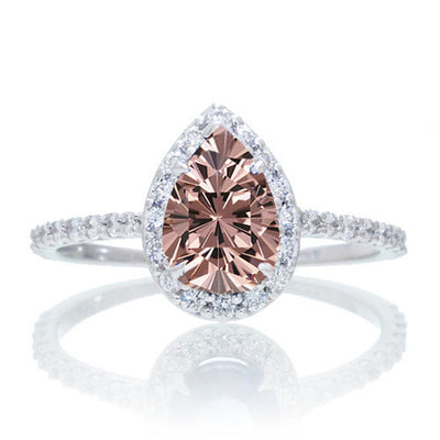 1.5 Carat Classic Pear Cut Morganite Engagement Ring on 10k White Gold