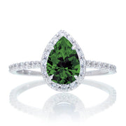 1.5 Carat Classic Pear Cut Emerald With Moissanite Diamond Celebrity Engagement Ring on 10k White Gold