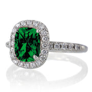 1.5 Carat Cushion Cut Emerald Antique Moissanite Diamond Engagement Ring on 10k White Gold