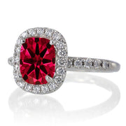 1.5 Carat Cushion Cut Ruby Antique Moissanite Diamond Engagement Ring on 10k White Gold