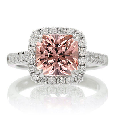 Art Deco 2 Carat Cushion Cut Morganite Wedding Ring Set On 10k Rose Go –  agemz