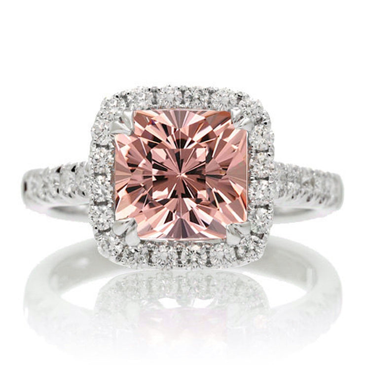 Carat Cushion Cut Morganite And Diamond Moissanite Engagement