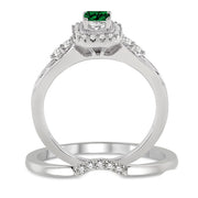 1.5 Carat Emerald Bridal Set Halo Engagement Ring Bridal Set on 10k White Gold