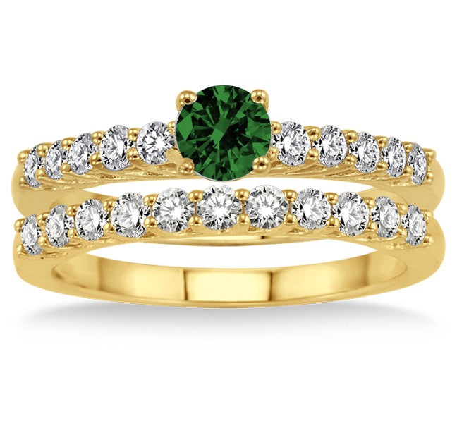 1.5 Carat Emerald Elegant Bridal Set on 10k Yellow Gold