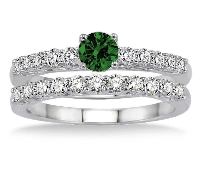 1.5 Carat Emerald Elegant Bridal Set on 10k White Gold