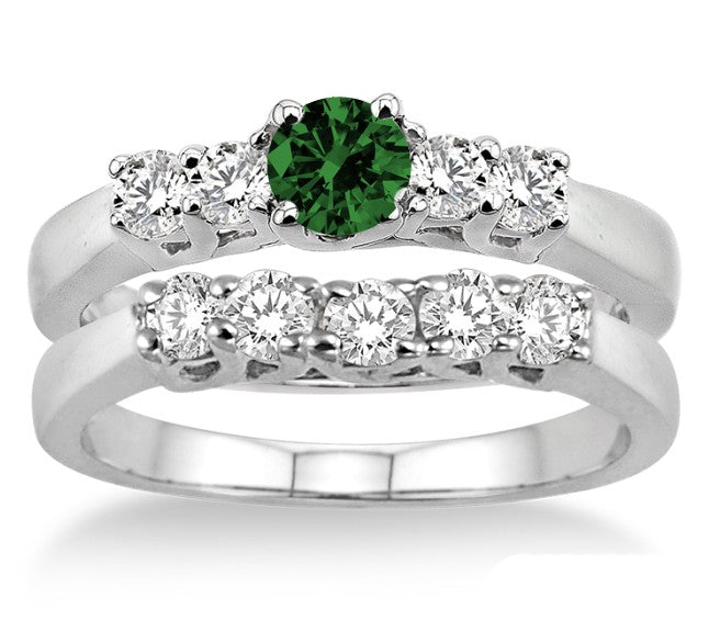 1.5 Carat Emerald Five Stone Bridal Set on 10k White Gold