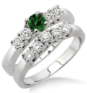 1.5 Carat Emerald Five Stone Bridal Set on 10k White Gold