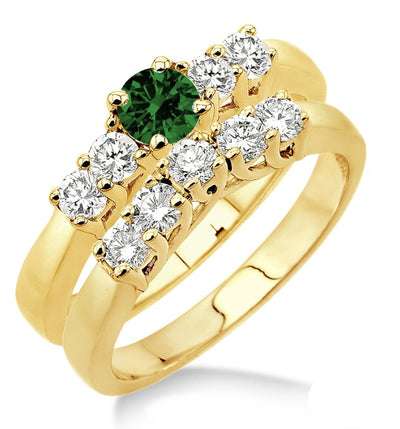 1.5 Carat Emerald Five Stone Bridal Set on 10k Yellow Gold
