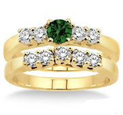 1.5 Carat Emerald Five Stone Bridal Set on 10k Yellow Gold
