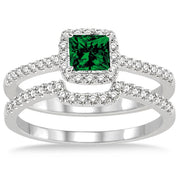 1.5 ct Emerald Halo Bridal Set on 10k White Gold