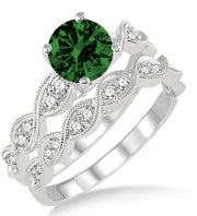 1.5 Carat Emerald inertwined Bridal setRound cut Moissanite Diamond on 10k White Gold