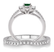 1.5 Carat Emerald Three Stone Bridal Set on 10k White Gold