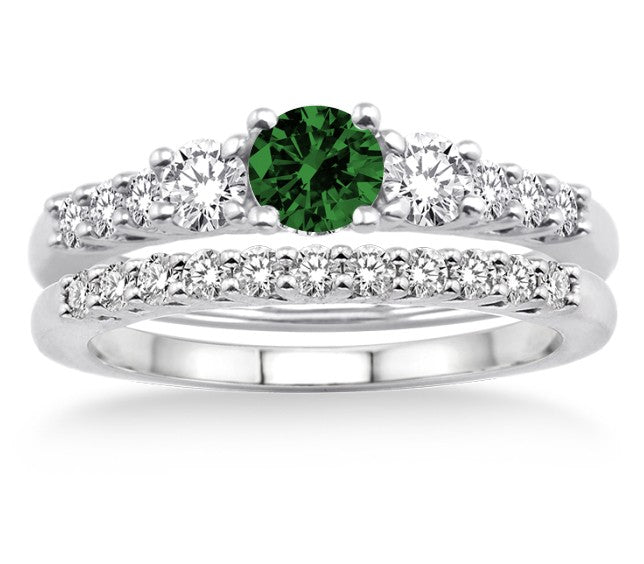 1.5 Carat Emerald Trilogy Bridal set on 10k White Gold